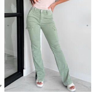 Risen Jeans Women's Size 11/30 Sage High Rise Split Hem Cargo Bootcut Jeans